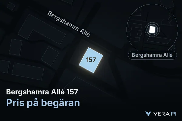 VERA PI's image of Bergshamra Allé 157: the building in 3D, lit in blue, and the map around it