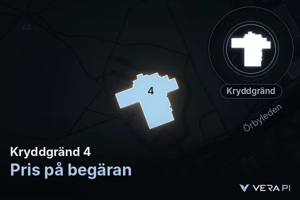 VERA PI's image of Kryddgränd 4: the building in 3D, lit in blue, and the map around it