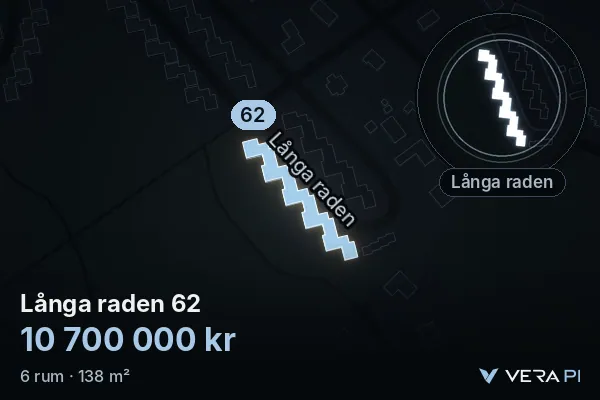 VERA PI:s bild av Långa raden 62: huset i 3D, upplyst i blått, och kartan runt omkring
