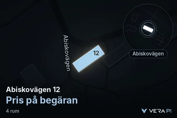 VERA PI's image of Abiskovägen 12: the building in 3D, lit in blue, and the map around it