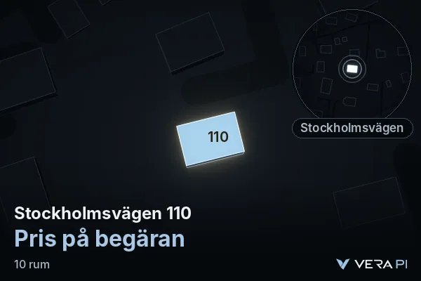 VERA PI's image of Stockholmsvägen 110: the building in 3D, lit in blue, and the map around it