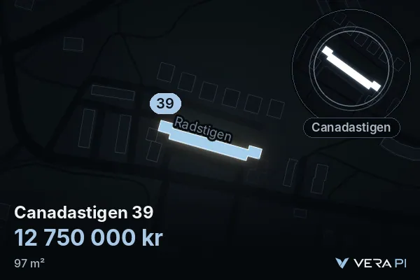 VERA PI's image of Canadastigen 39: the building in 3D, lit in blue, and the map around it