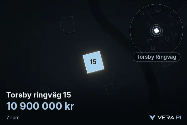 VERA PI's image of Torsby ringväg 15: the building in 3D, lit in blue, and the map around it