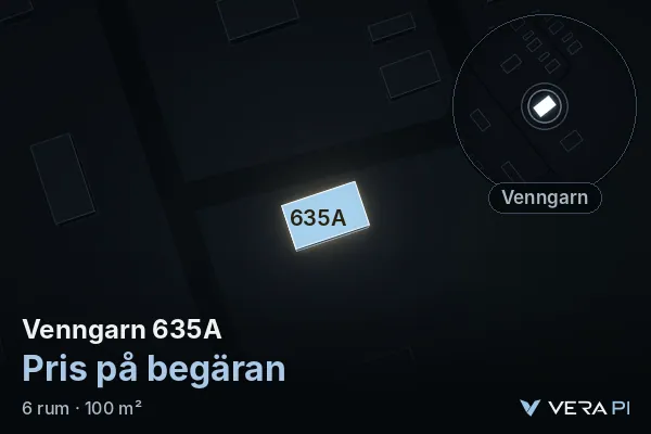 VERA PI's image of Venngarn 635A: the building in 3D, lit in blue, and the map around it