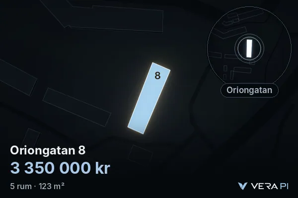 VERA PI's image of Oriongatan 8: the building in 3D, lit in blue, and the map around it