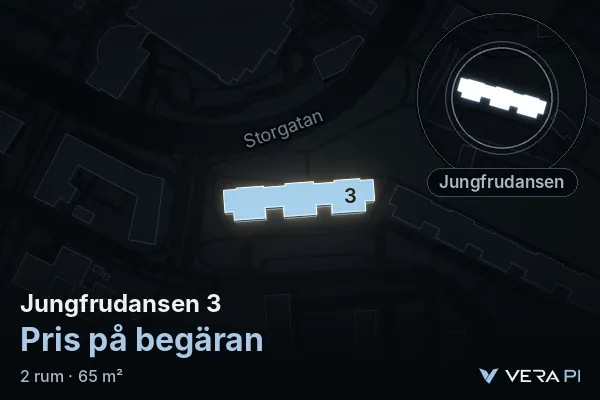 VERA PI:s bild av Jungfrudansen 3: huset i 3D, upplyst i blått, och kartan runt omkring