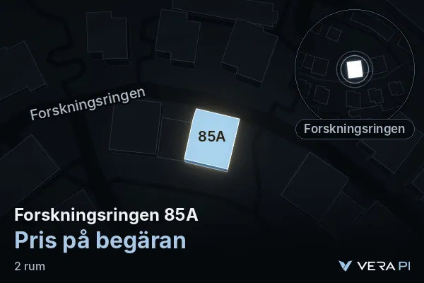 VERA PI:s bild av Forskningsringen 85A: huset i 3D, upplyst i blått, och kartan runt omkring