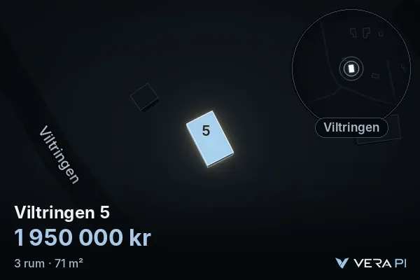 VERA PI's image of Viltringen 5: the building in 3D, lit in blue, and the map around it