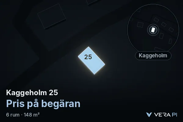VERA PI's image of Kaggeholm 25: the building in 3D, lit in blue, and the map around it