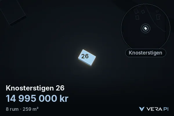VERA PI's image of Knosterstigen 26: the building in 3D, lit in blue, and the map around it