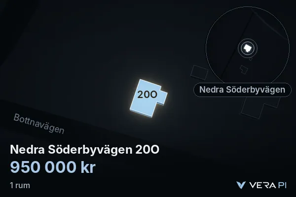 VERA PI's image of Nedra Söderbyvägen 20O: the building in 3D, lit in blue, and the map around it