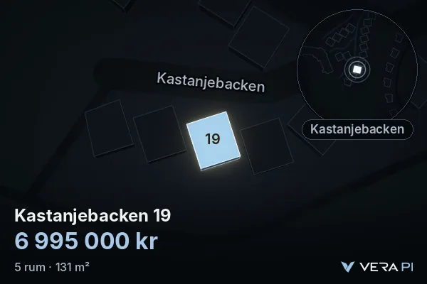 VERA PI's image of Kastanjebacken 19: the building in 3D, lit in blue, and the map around it