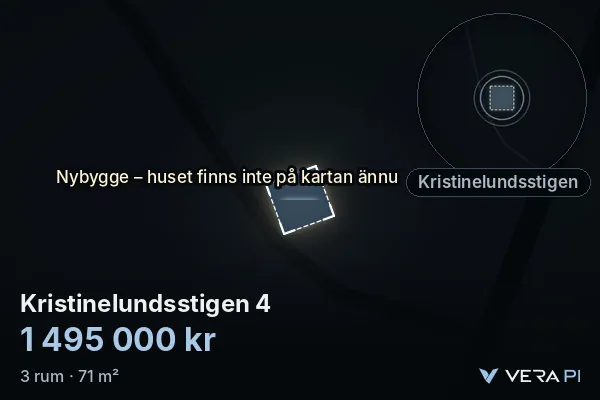 VERA PI's image of Kristinelundsstigen 4: the building in 3D, lit in blue, and the map around it