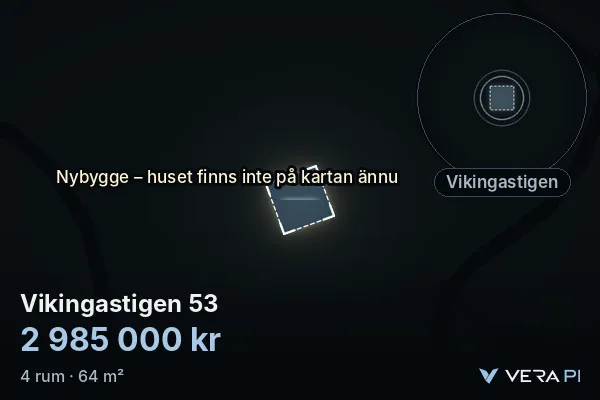 VERA PI's image of Vikingastigen 53: the building in 3D, lit in blue, and the map around it
