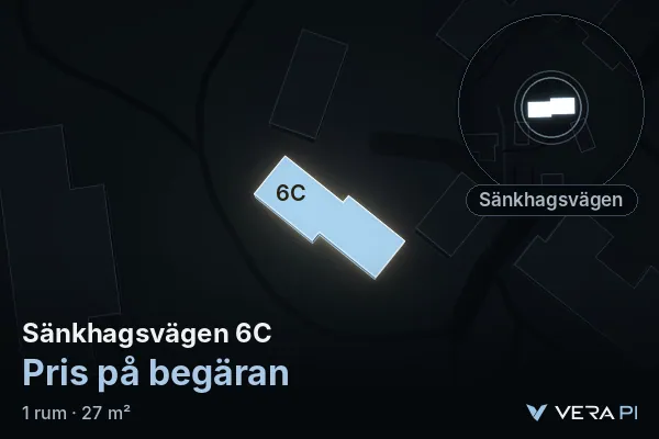 VERA PI's image of Sänkhagsvägen 6C: the building in 3D, lit in blue, and the map around it