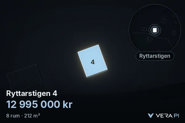 VERA PI's image of Ryttarstigen 4: the building in 3D, lit in blue, and the map around it