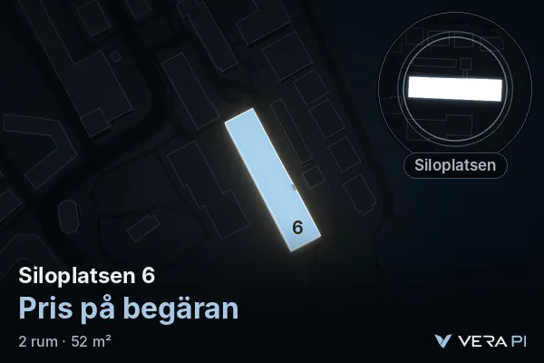 VERA PI:s bild av Siloplatsen 6: huset i 3D, upplyst i blått, och kartan runt omkring