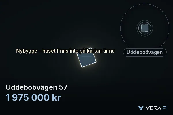 VERA PI's image of Uddeboövägen 57: the building in 3D, lit in blue, and the map around it
