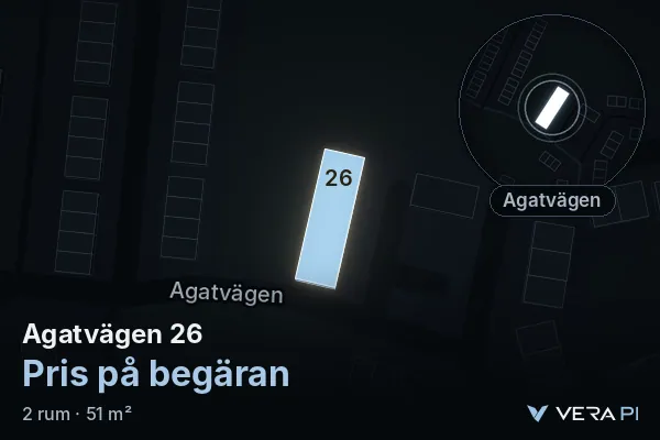 VERA PI's image of Agatvägen 26: the building in 3D, lit in blue, and the map around it