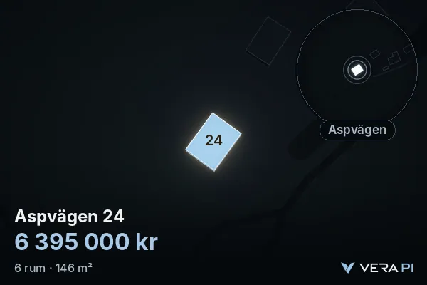 VERA PI's image of Aspvägen 24: the building in 3D, lit in blue, and the map around it