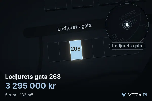 VERA PI's image of Lodjurets gata 268: the building in 3D, lit in blue, and the map around it