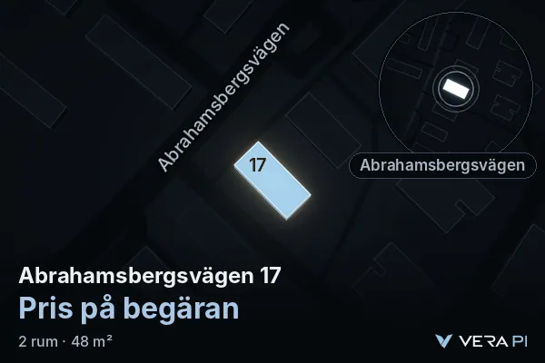 VERA PI's image of Abrahamsbergsvägen 17: the building in 3D, lit in blue, and the map around it