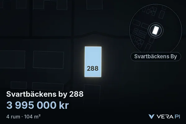 VERA PI's image of Svartbäckens by 288: the building in 3D, lit in blue, and the map around it