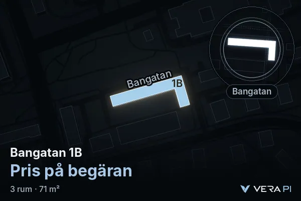VERA PI's image of Bangatan 1B: the building in 3D, lit in blue, and the map around it
