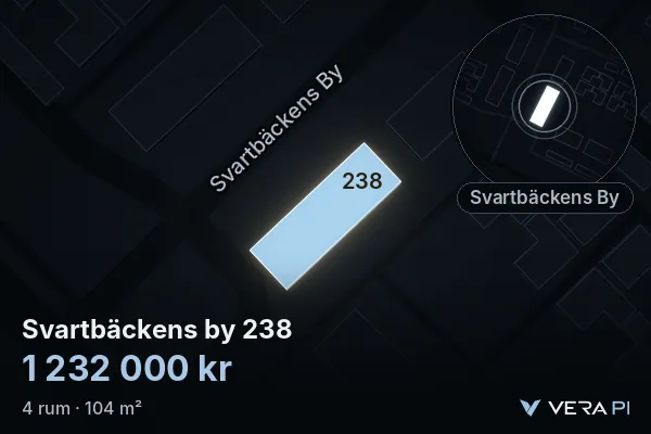 VERA PI's image of Svartbäckens by 238: the building in 3D, lit in blue, and the map around it