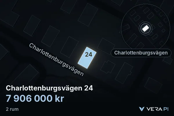 VERA PI's image of Charlottenburgsvägen 24: the building in 3D, lit in blue, and the map around it