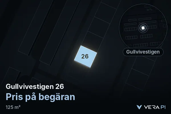 VERA PI:s bild av Gullvivestigen 26: huset i 3D, upplyst i blått, och kartan runt omkring