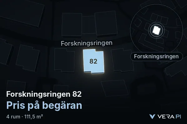 VERA PI:s bild av Forskningsringen 82: huset i 3D, upplyst i blått, och kartan runt omkring