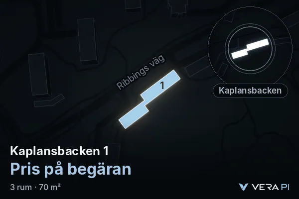 VERA PI's image of Kaplansbacken 1: the building in 3D, lit in blue, and the map around it