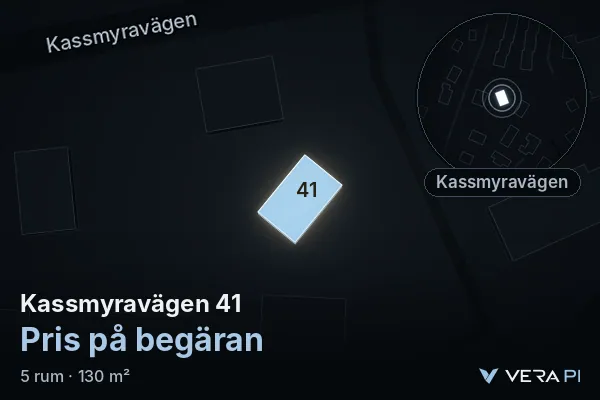 VERA PI's image of Kassmyravägen 41: the building in 3D, lit in blue, and the map around it