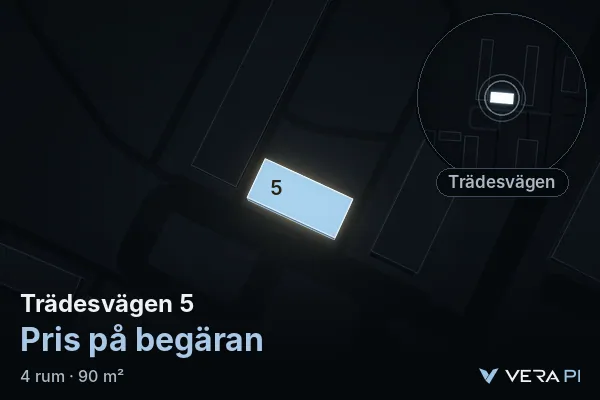 VERA PI's image of Trädesvägen 5: the building in 3D, lit in blue, and the map around it