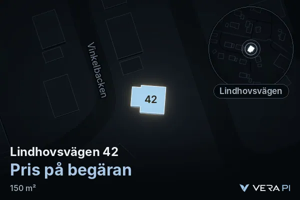 VERA PI's image of Lindhovsvägen 42: the building in 3D, lit in blue, and the map around it