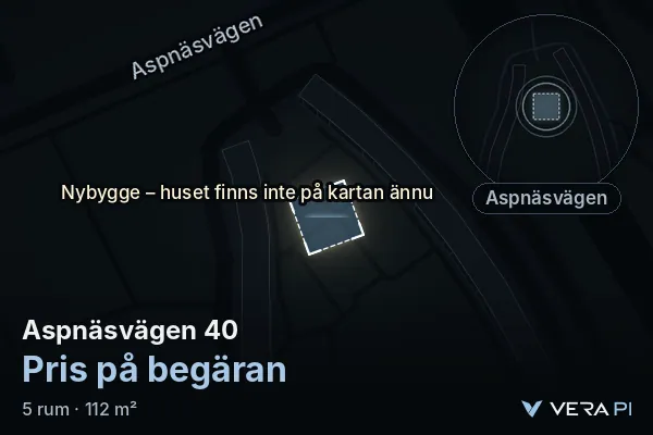 VERA PI's image of Aspnäsvägen 40: the building in 3D, lit in blue, and the map around it