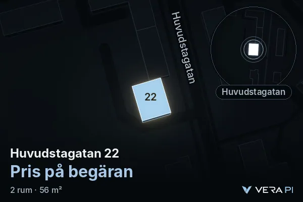 VERA PI's image of Huvudstagatan 22: the building in 3D, lit in blue, and the map around it
