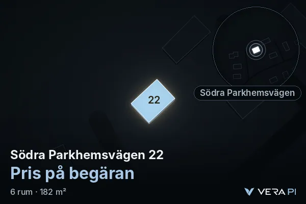 VERA PI's image of Södra Parkhemsvägen 22: the building in 3D, lit in blue, and the map around it