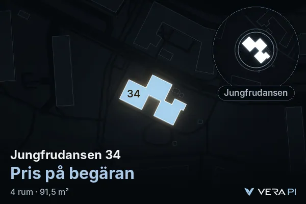 VERA PI:s bild av Jungfrudansen 34: huset i 3D, upplyst i blått, och kartan runt omkring