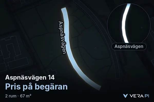 VERA PI's image of Aspnäsvägen 14: the building in 3D, lit in blue, and the map around it