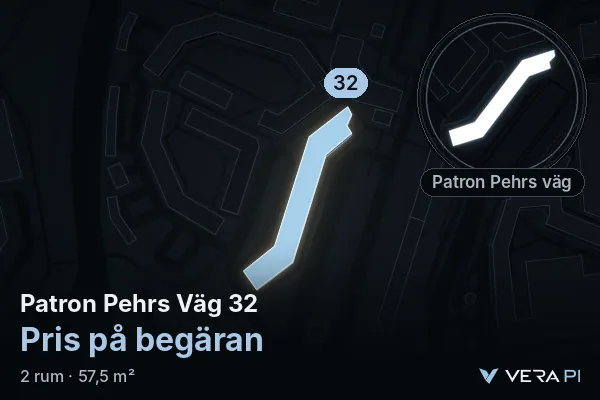 VERA PI:s bild av Patron Pehrs Väg 32: huset i 3D, upplyst i blått, och kartan runt omkring