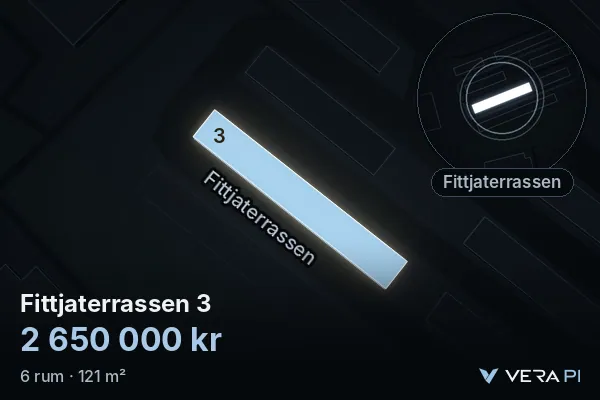 VERA PI's image of Fittjaterrassen 3: the building in 3D, lit in blue, and the map around it