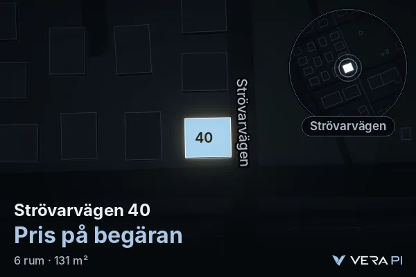 VERA PI's image of Strövarvägen 40: the building in 3D, lit in blue, and the map around it
