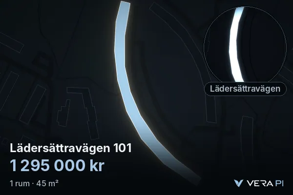 VERA PI's image of Lädersättravägen 101: the building in 3D, lit in blue, and the map around it