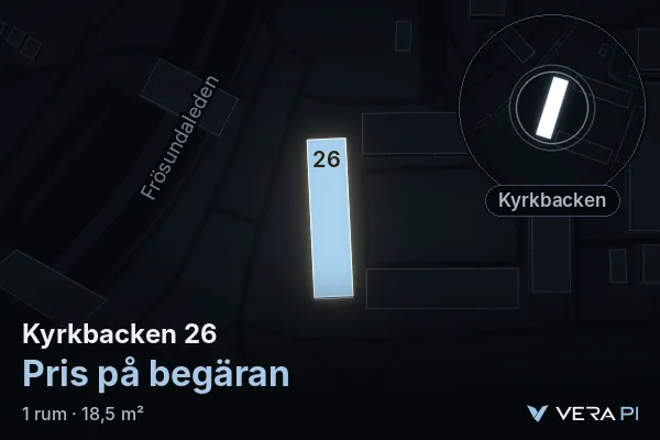 VERA PI's image of Kyrkbacken 26: the building in 3D, lit in blue, and the map around it