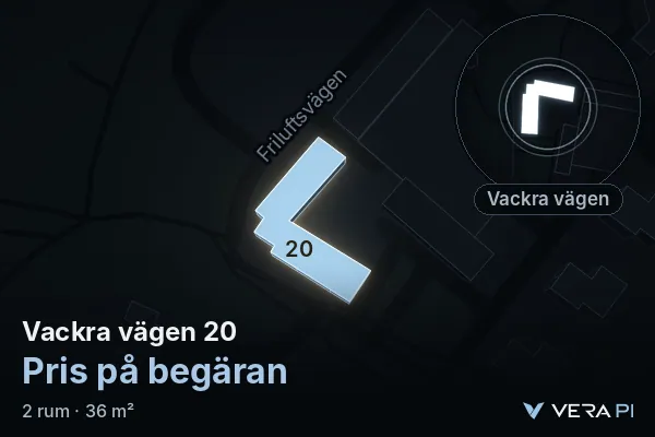 VERA PI:s bild av Vackra vägen 20: huset i 3D, upplyst i blått, och kartan runt omkring