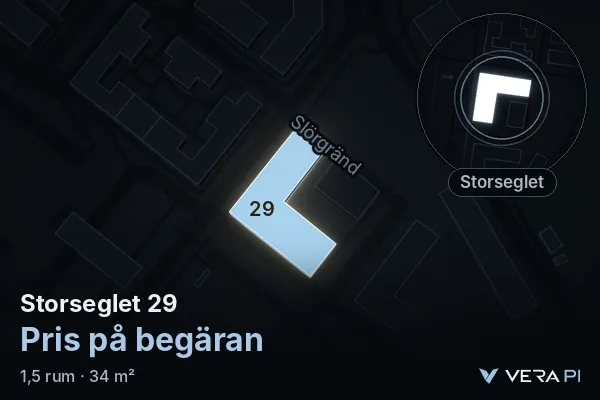 VERA PI:s bild av Storseglet 29: huset i 3D, upplyst i blått, och kartan runt omkring