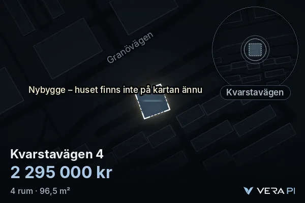 VERA PI's image of Kvarstavägen 4: the building in 3D, lit in blue, and the map around it