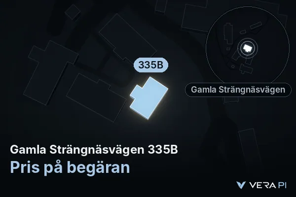 VERA PI's image of Gamla Strängnäsvägen 335B: the building in 3D, lit in blue, and the map around it